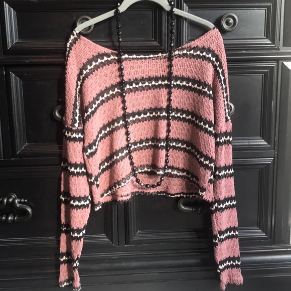 Rubbish Tops - Nordstrom Rubbish Crop Crochet Sweater Mauve Stripe